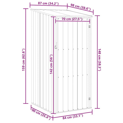 Brown Garden Shed 87x98x159 cm in Galvanized Steel