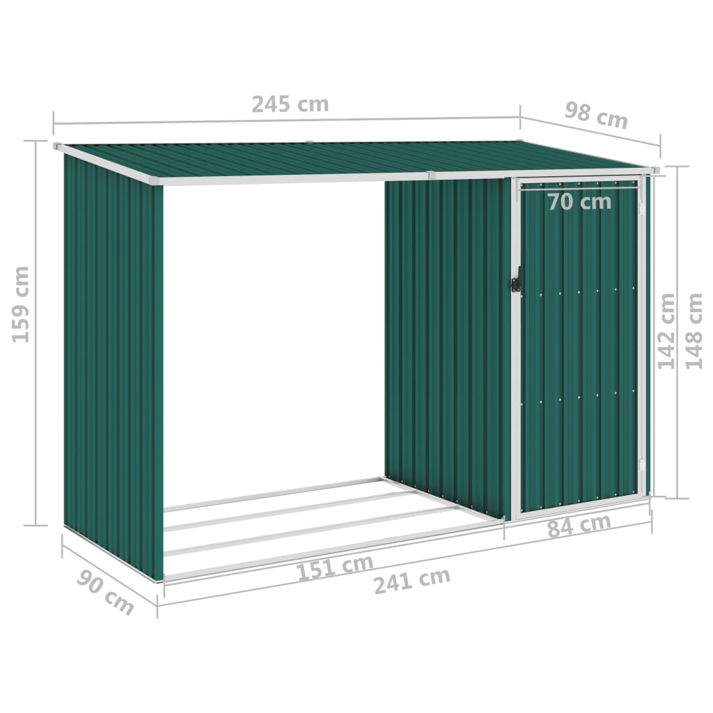 Capanno per Legna Verde 245x98x159 cm in Acciaio Zincato - homemem39
