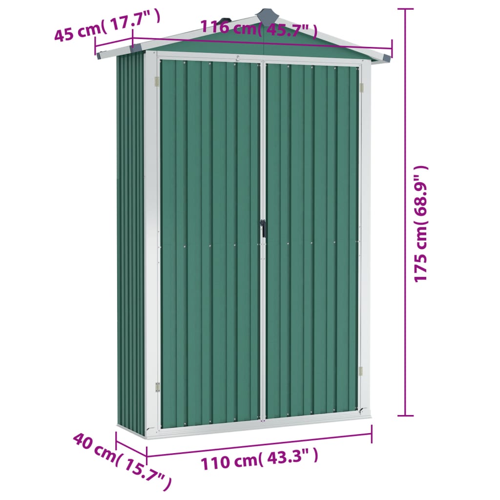 Capanno da Giardino Verde 116x45x175 cm in Acciaio Zincato - homemem39