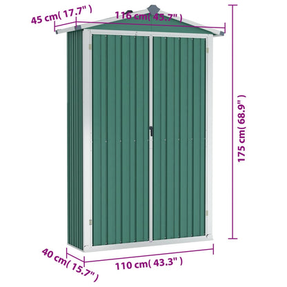 Capanno da Giardino Verde 116x45x175 cm in Acciaio Zincato - homemem39