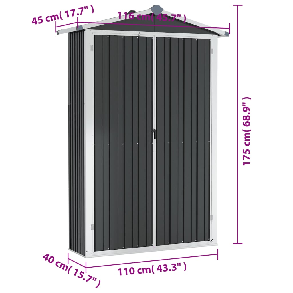 Capanno da Giardino Antracite 116x45x175cm in Acciaio Zincato - homemem39