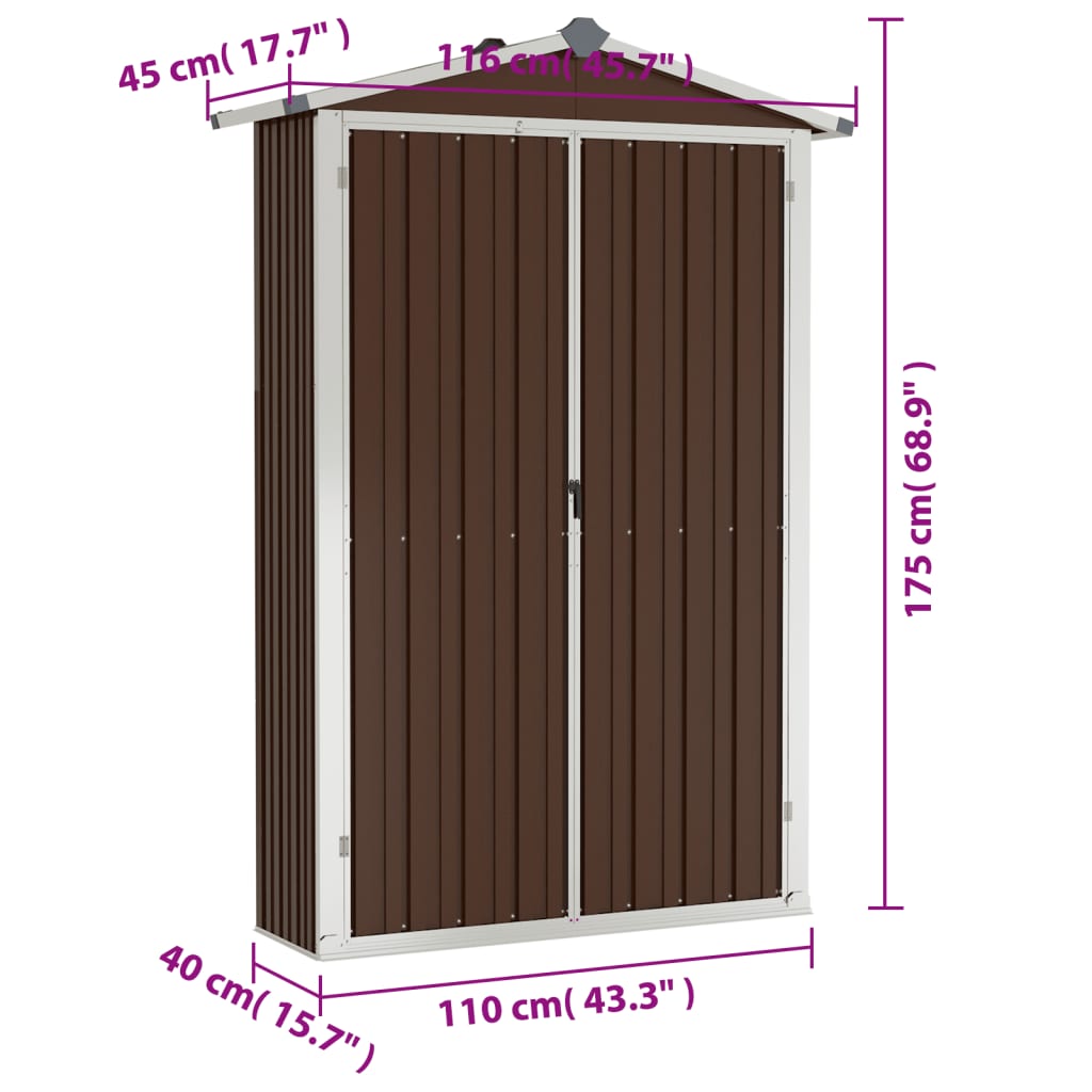 Capanno da Giardino Marrone 116x45x175 cm in Acciaio Zincato - homemem39