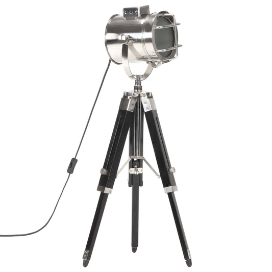 Lampada a Treppiede a Pavimento Nera in Legno di Mango 69 cm