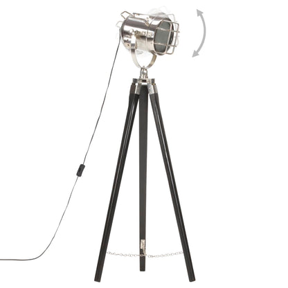 Lampada a Treppiede a Pavimento Nera in Legno di Mango 97 cm