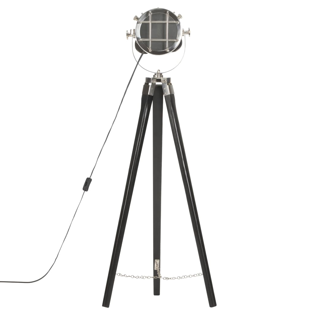 Lampada a Treppiede a Pavimento Nera in Legno di Mango 97 cm