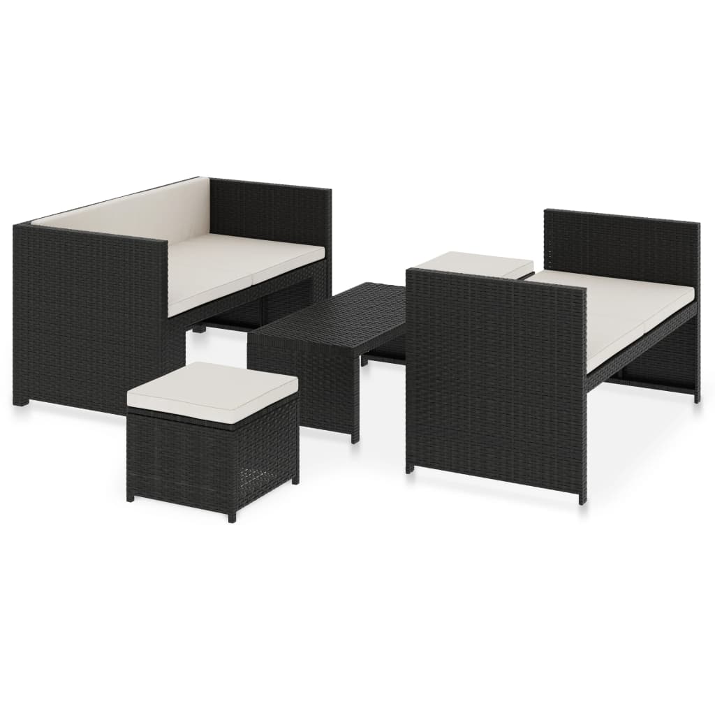 Set Divani da Giardino 5 pz con Cuscini in Polyrattan Nero | homemem39