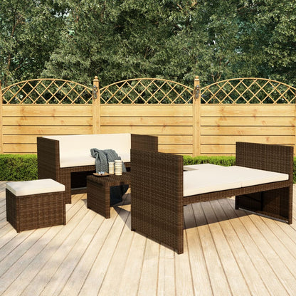 Set Divani da Giardino 5 pz con Cuscini in Polyrattan Marrone | homemem39