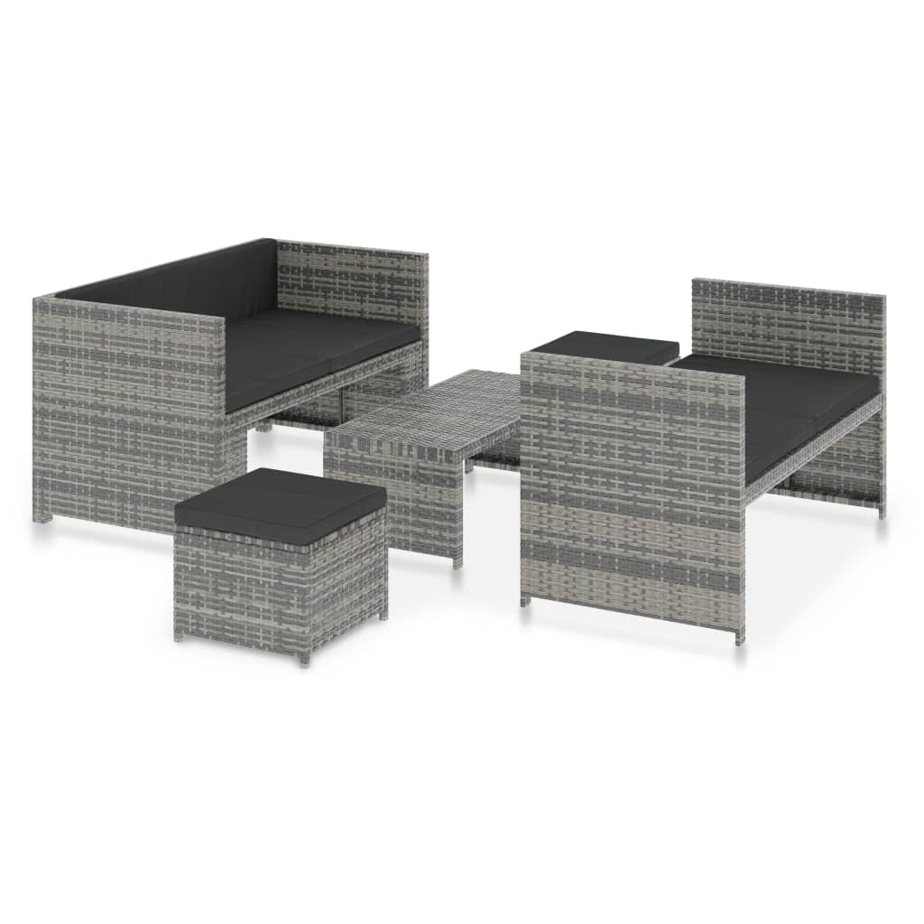 Set Divani da Giardino 5 pz con Cuscini in Polyrattan Grigio | homemem39