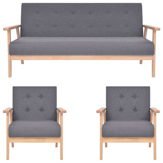 Set di Divani 3 pz in Tessuto Grigio Scuro