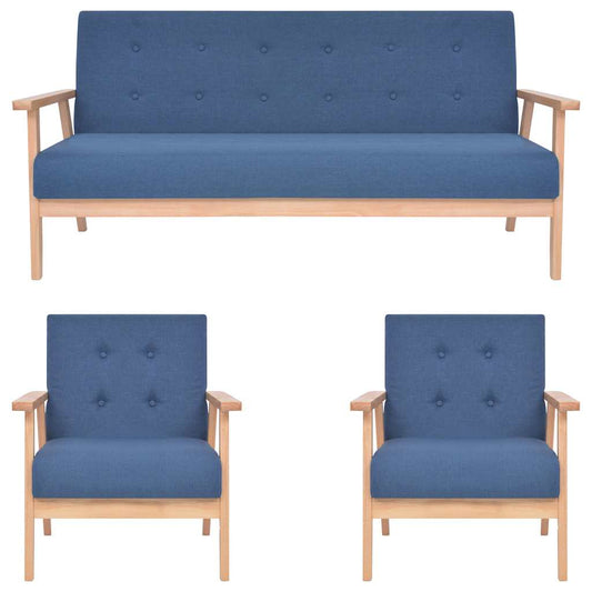 Set di Divani 3 pz in Tessuto Blu