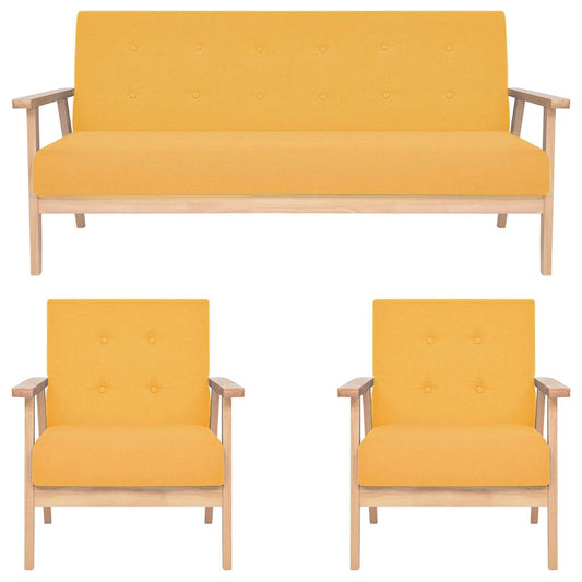 Set di Divani 3 pz in Tessuto Giallo