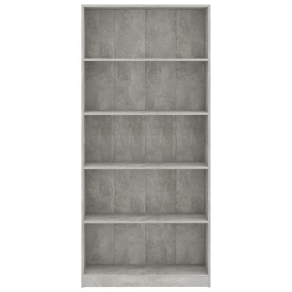 Libreria 5 Ripiani Grigio Cemento 80x24x175cm Legno Multistrato | homemem39