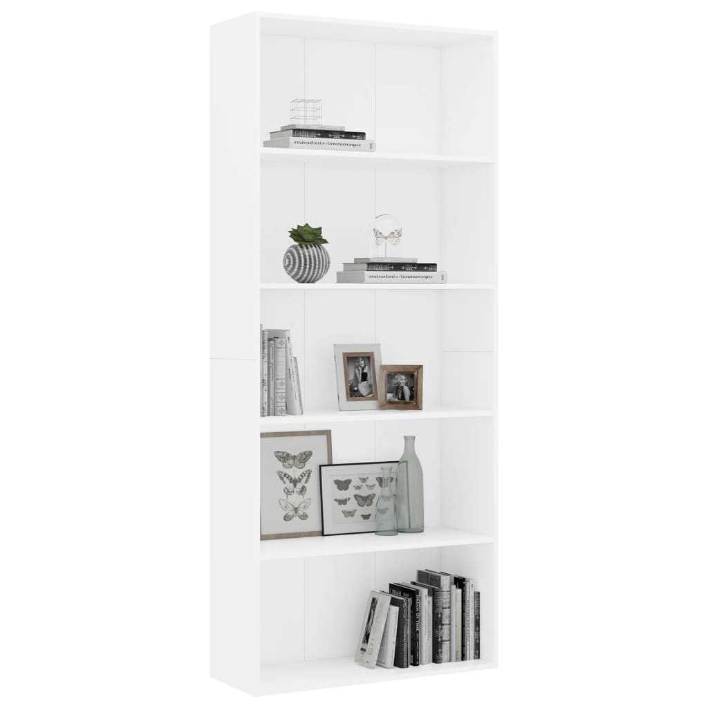 Libreria a 5 Ripiani Bianca 80x30x189 cm in Legno Multistrato | homemem39