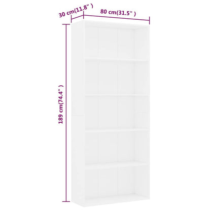 Libreria a 5 Ripiani Bianca 80x30x189 cm in Legno Multistrato