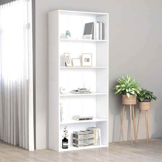 Libreria a 5 Ripiani Bianca 80x30x189 cm in Legno Multistrato | homemem39