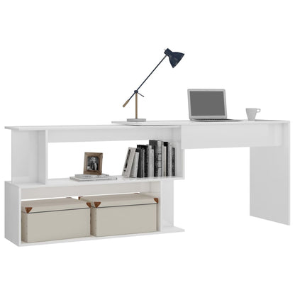 Scrivania Angolo Bianco Lucido 200x50x76 cm Legno Multistrato - homemem39