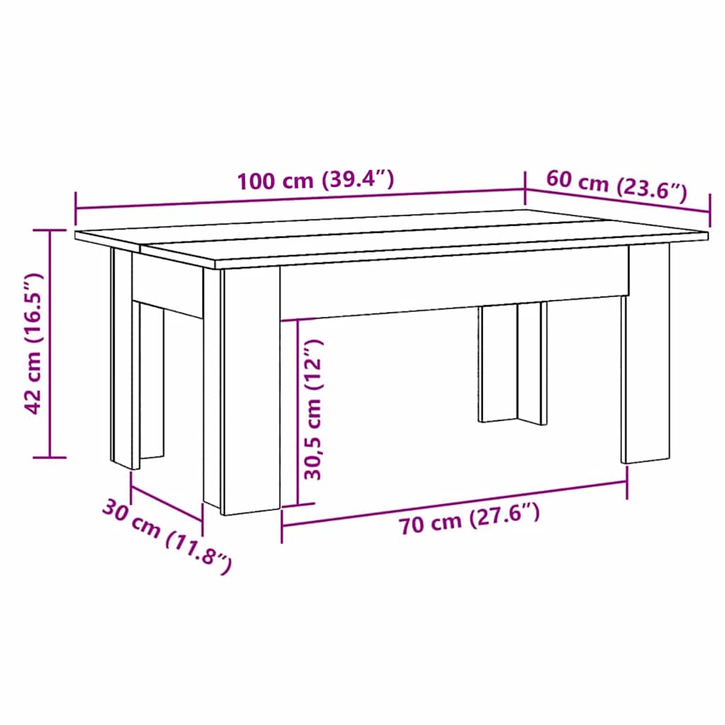 Tavolino da Salotto Bianco 100x60x42 cm in Legno Multistrato | homemem39