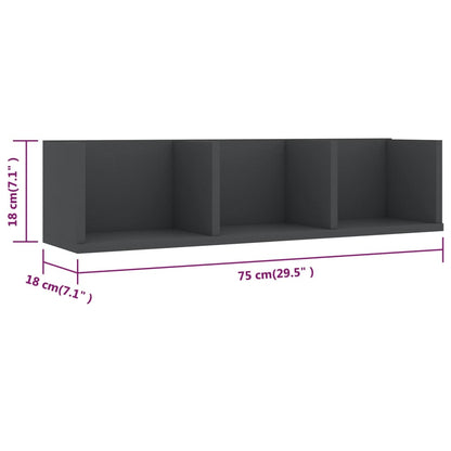 Scaffale Porta CD a Parete Grigio 75x18x18 cm Legno Multistrato | homemem39