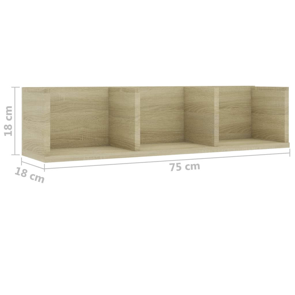 Scaffale Porta CD a Parete Rovere Sonoma 75x18x18cm Multistrato | homemem39