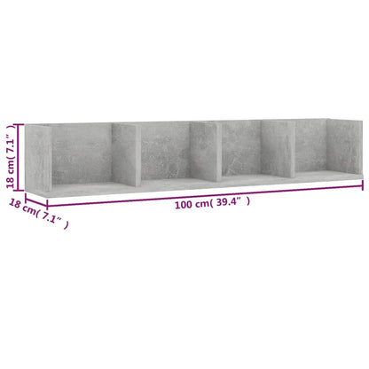 Scaffale Porta CD Grigio Cemento 100x18x18 cm Legno Multistrato | homemem39