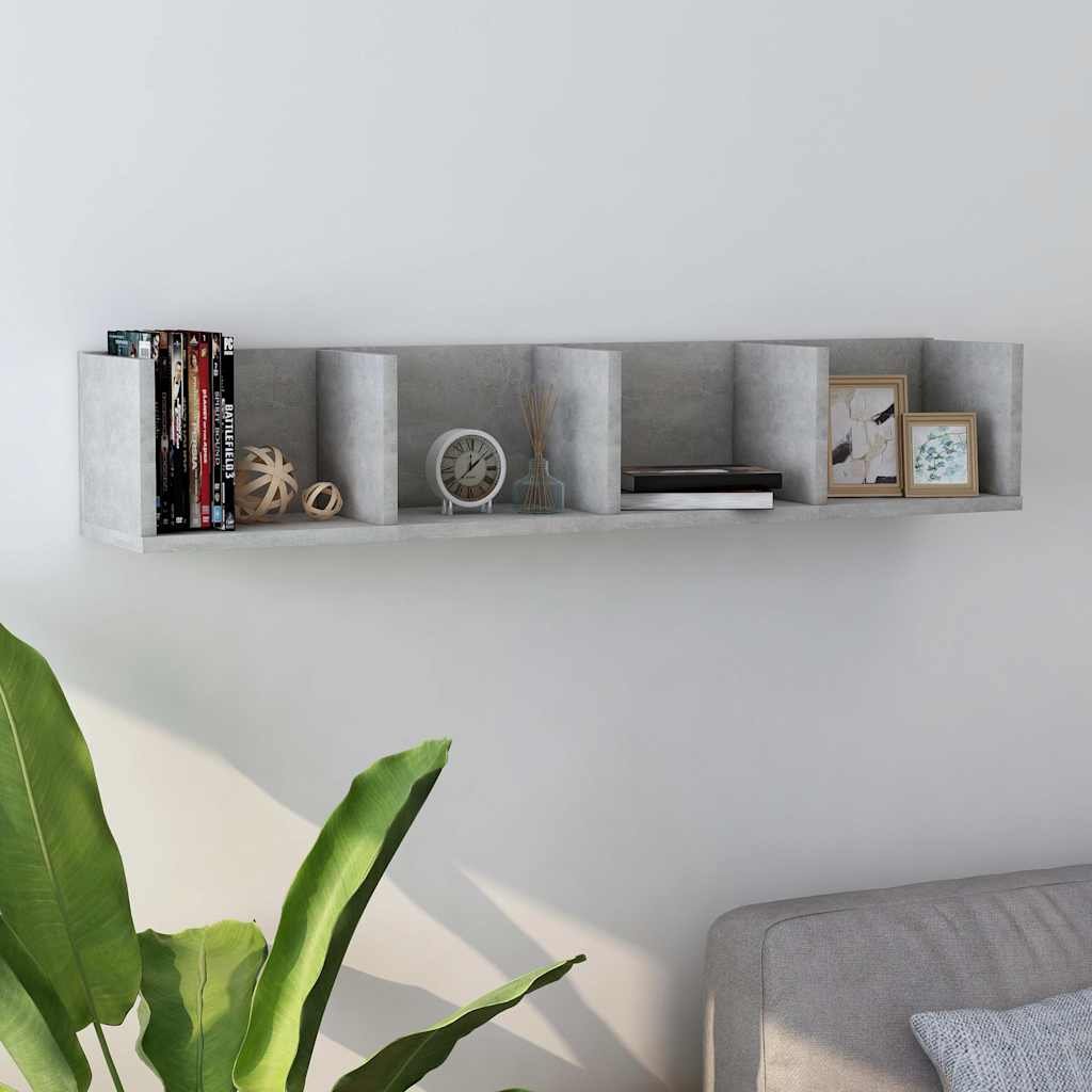 Scaffale Porta CD Grigio Cemento 100x18x18 cm Legno Multistrato