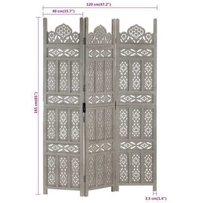 Divisorio 3 Pannelli Intagliato Grigio 120x165cm Mango Massello - homemem39