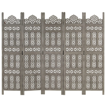 Divisorio 5 Pannelli Intagliato Grigio 200x165cm Mango Massello - homemem39