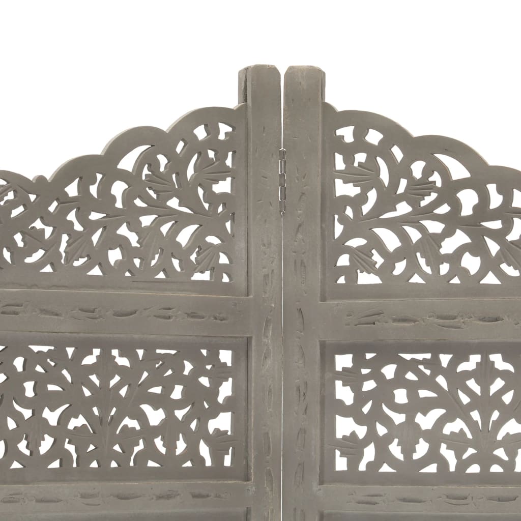 Divisorio 4 Pannelli Intaglio Grigio 160x165 cm Legno di Mango - homemem39