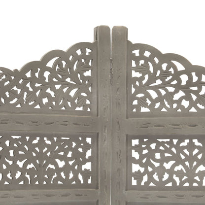 Divisorio 4 Pannelli Intaglio Grigio 160x165 cm Legno di Mango - homemem39