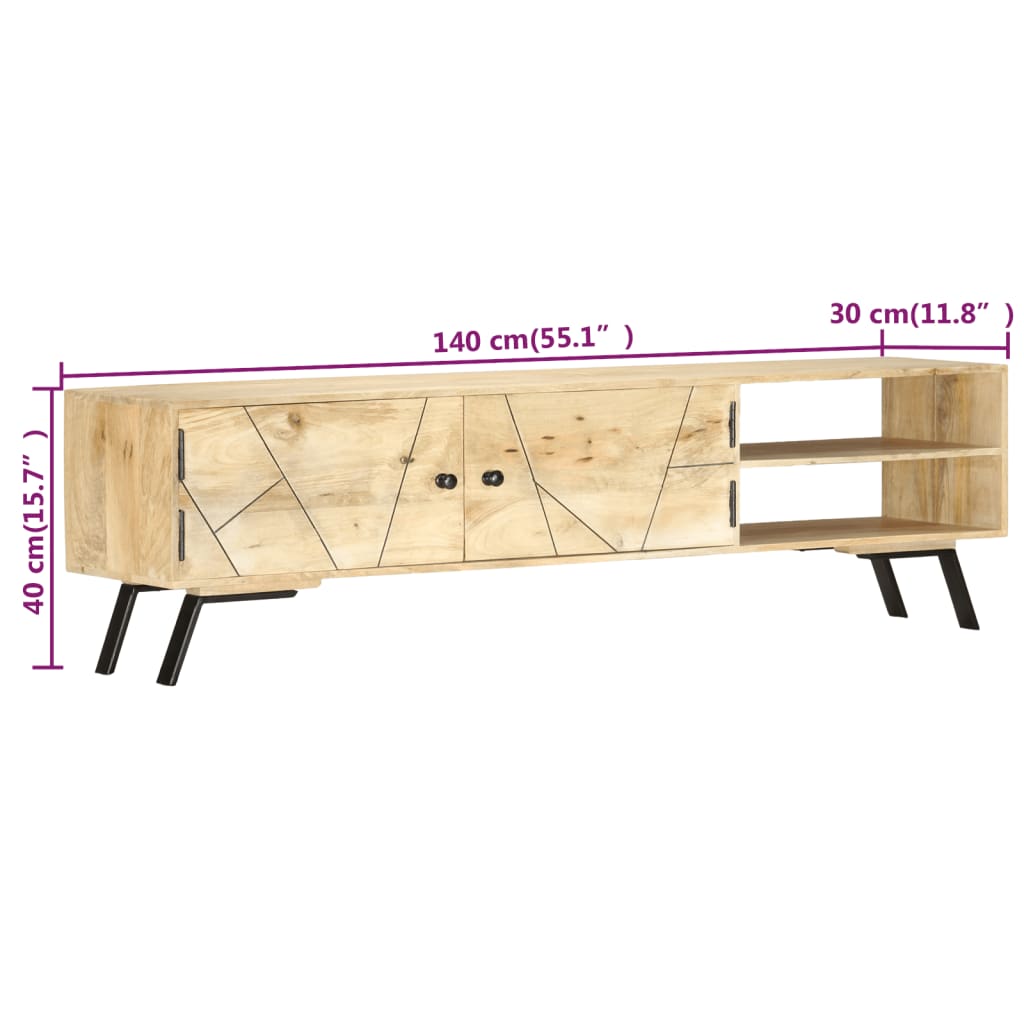 Mobile Porta TV 140x30x40cm in Legno Massello di Mango - homemem39