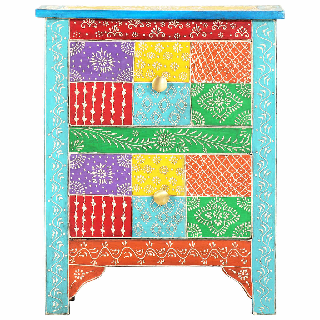 Comodino Dipinto a Mano 40x30x50 cm in Legno Massello di Mango | homemem39