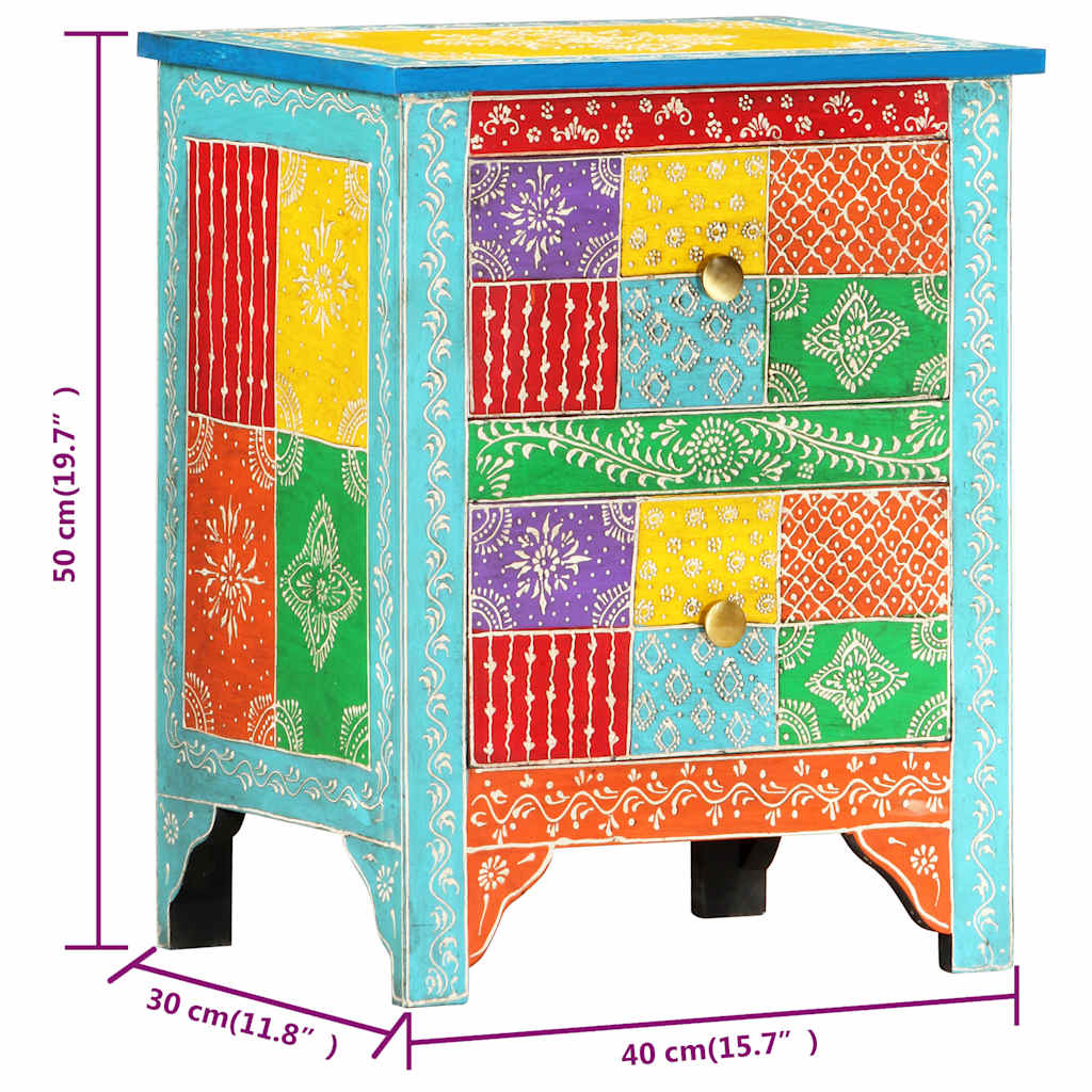 Comodino Dipinto a Mano 40x30x50 cm in Legno Massello di Mango | homemem39