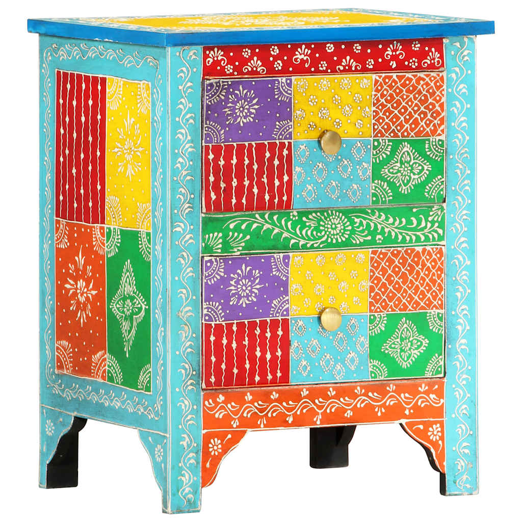 Comodino Dipinto a Mano 40x30x50 cm in Legno Massello di Mango | homemem39