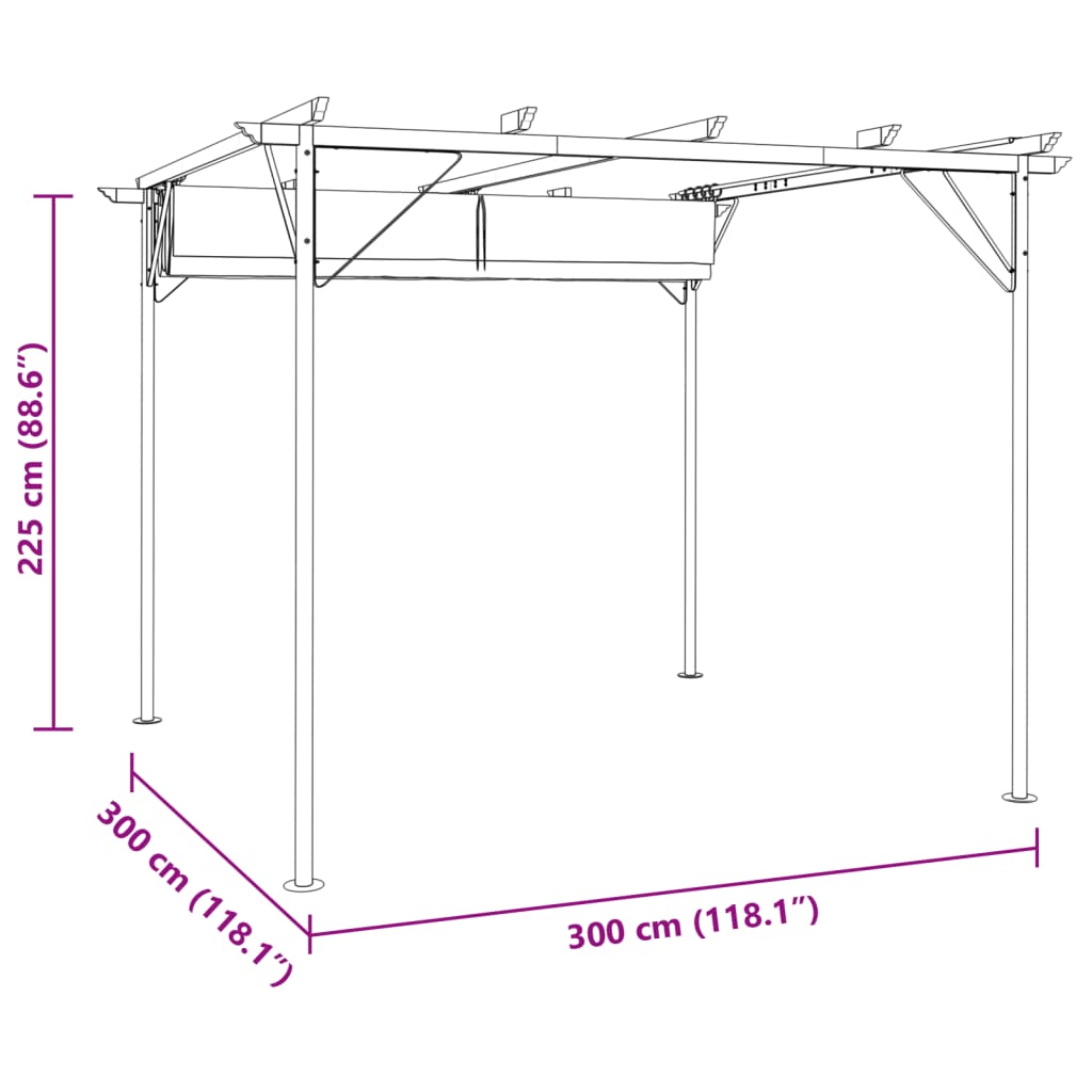 Pergola da Giardino Tetto Retrattile Bianco Crema 3x3 m Acciaio | homemem39
