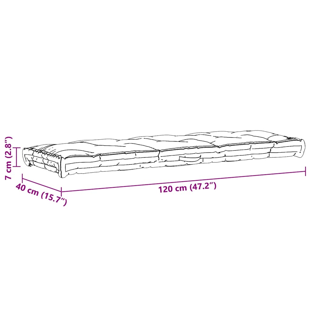 Cuscino per Pallet e Pavimento in Cotone 120x40x7 cm Beige | homemem39