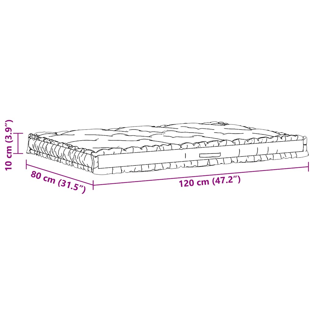 Cuscino per Pallet e Pavimento in Cotone 120x80x10 cm Beige | homemem39