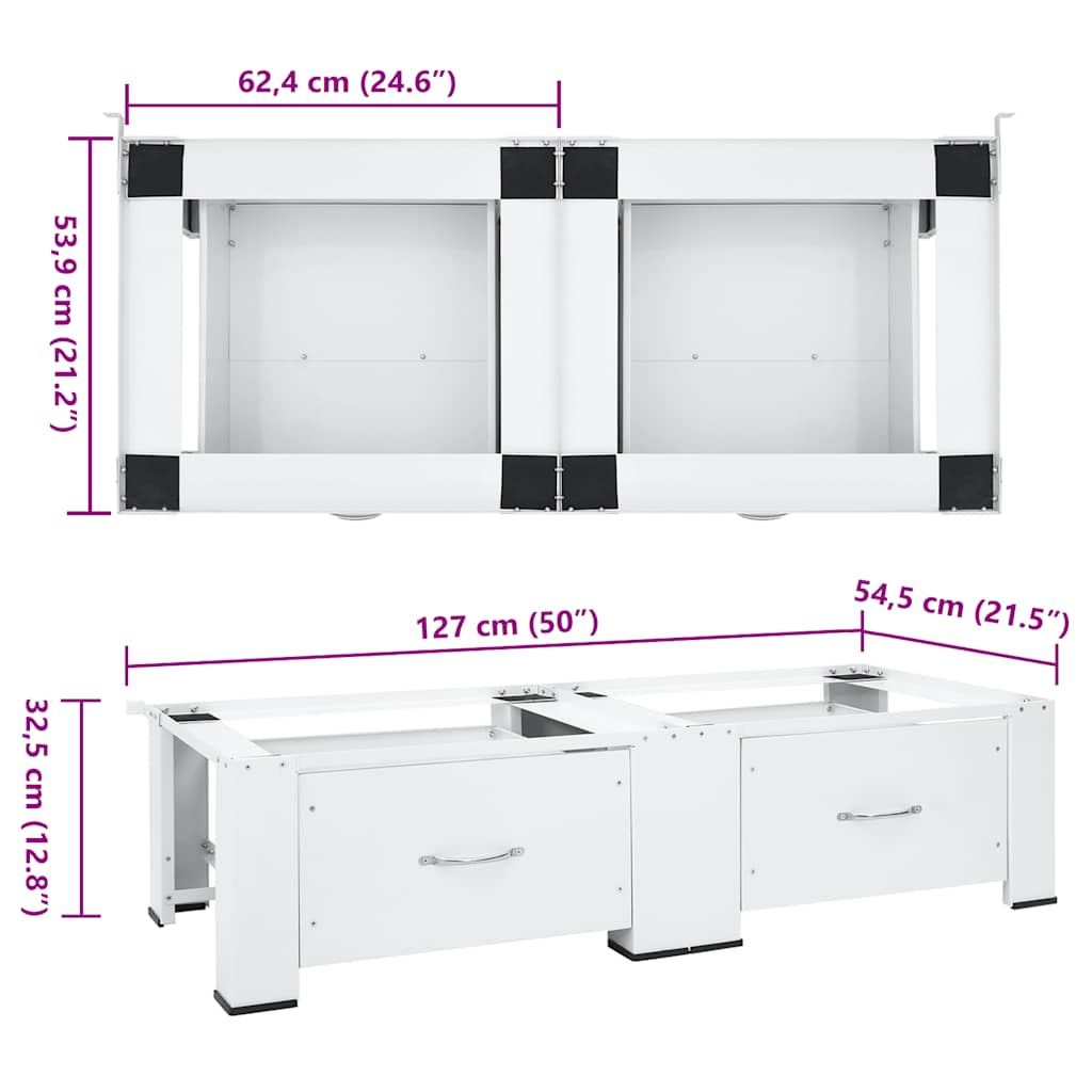Supporto Doppio Lavatrice e Asciugatrice con Cassetti Bianco | homemem39