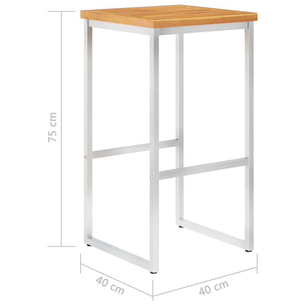 Sgabelli da Bar 4 pz in Legno Massello di Acacia e Acciaio Inox - homemem39