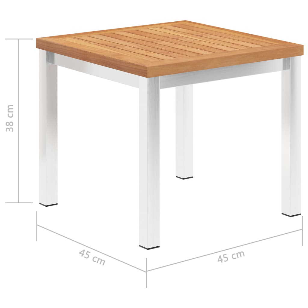 Tavolino da Giardino 45x45x38cm in Legno di Teak e Acciaio Inox - homemem39