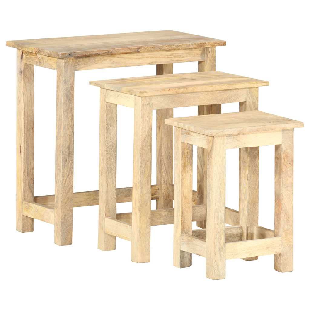 Tavolini Impilabili 3 pz in Legno Massello di Mango