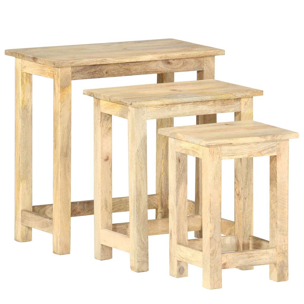 Tavolini Impilabili 3 pz in Legno Massello di Mango