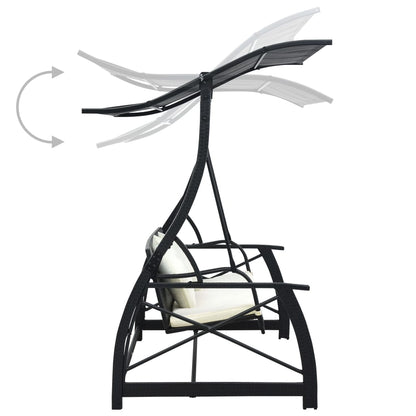 Dondolo da Giardino 3 Posti con Baldacchino in Polyrattan Nero | homemem39