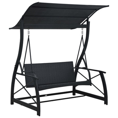 Dondolo da Giardino 3 Posti con Baldacchino in Polyrattan Nero | homemem39