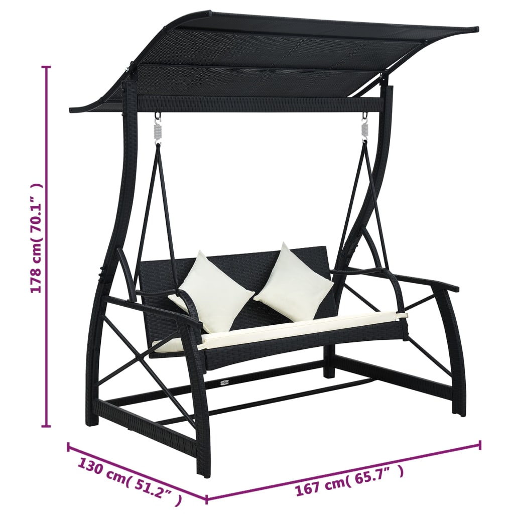 Dondolo da Giardino 3 Posti con Baldacchino in Polyrattan Nero | homemem39
