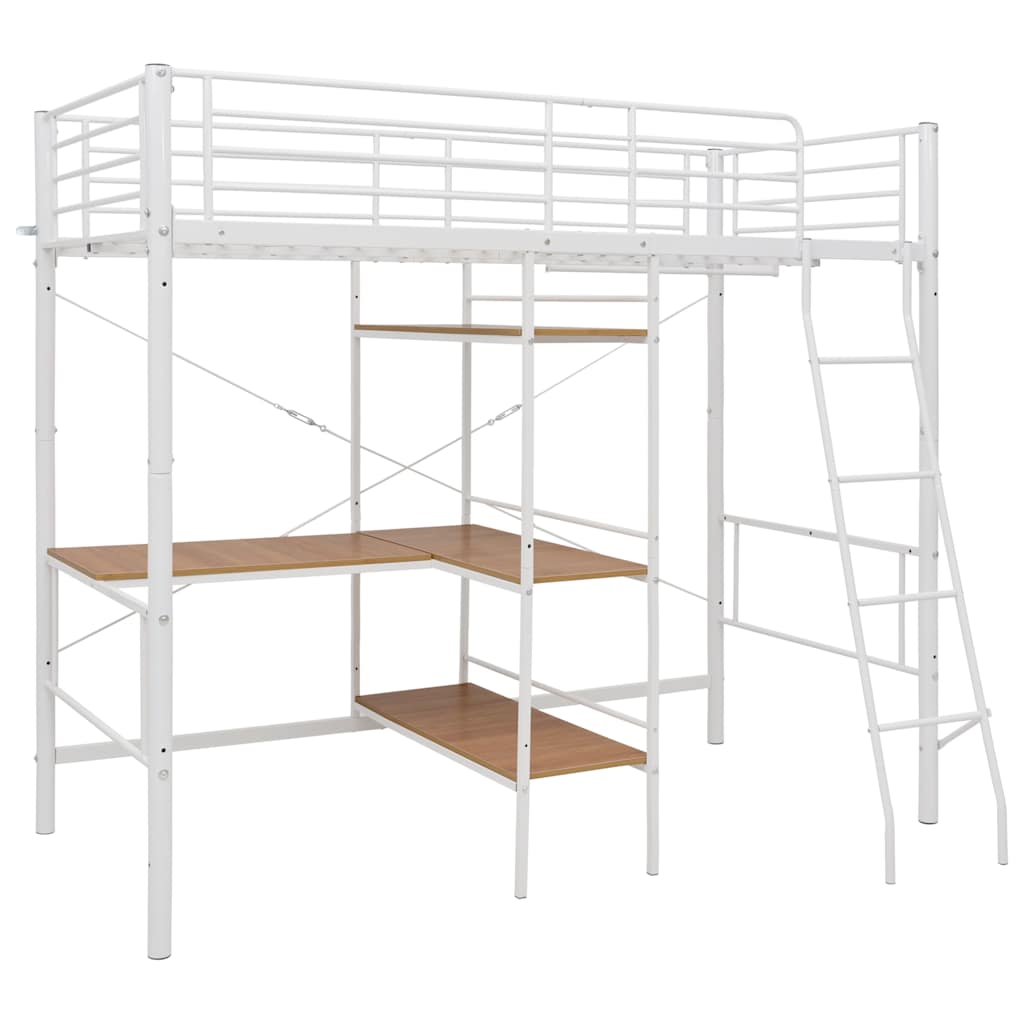Letto a Castello con Tavolino Bianco in Metallo 90x200 cm | homemem39