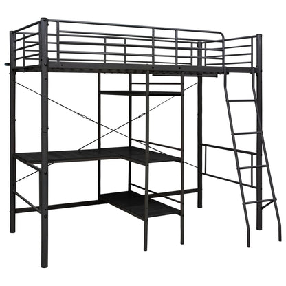 Letto a Castello con Tavolino Nero in Metallo 90x200 cm | homemem39