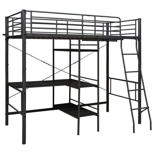 Letto a Castello con Tavolino Nero in Metallo 90x200 cm | homemem39