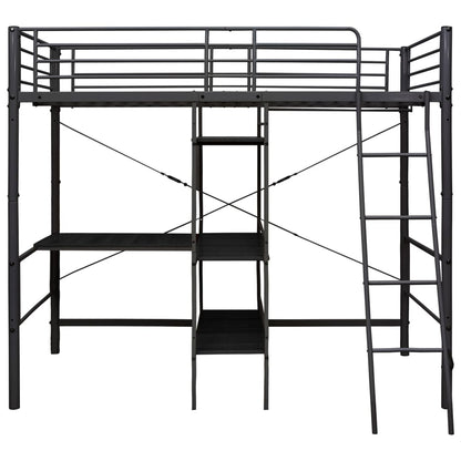 Letto a Castello con Tavolino Nero in Metallo 90x200 cm | homemem39