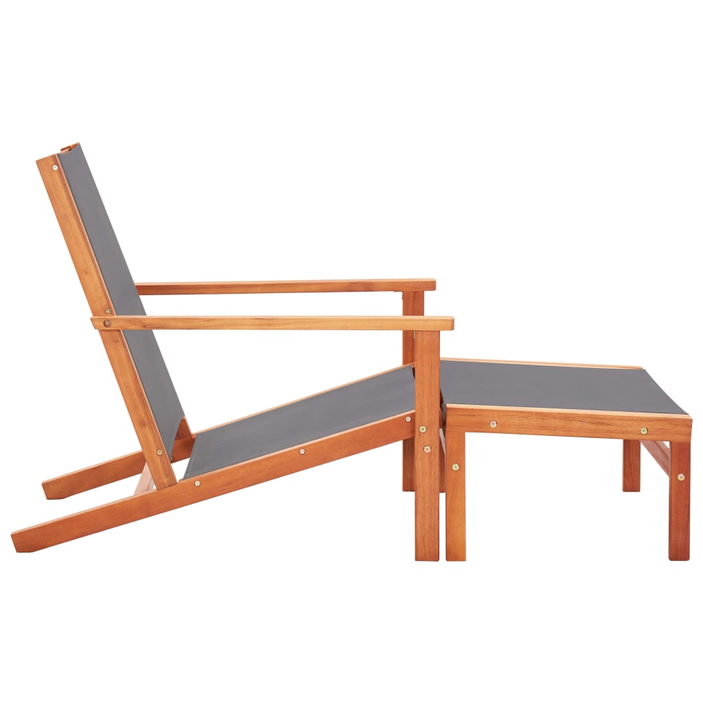 Sedia da Giardino con Pouf Grigia Eucalipto e Textilene - homemem39
