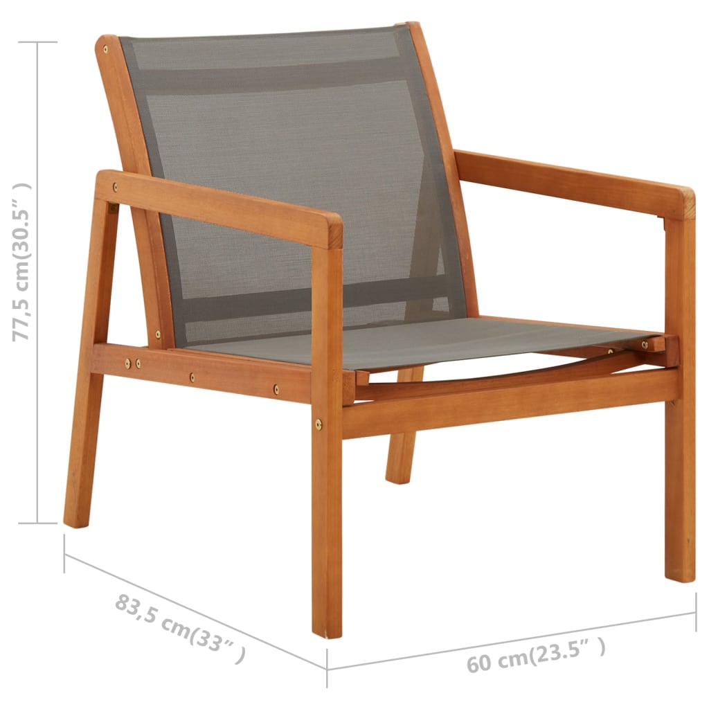 Sedia da Giardino Grigia Legno Massello Eucalipto e Textilene - homemem39